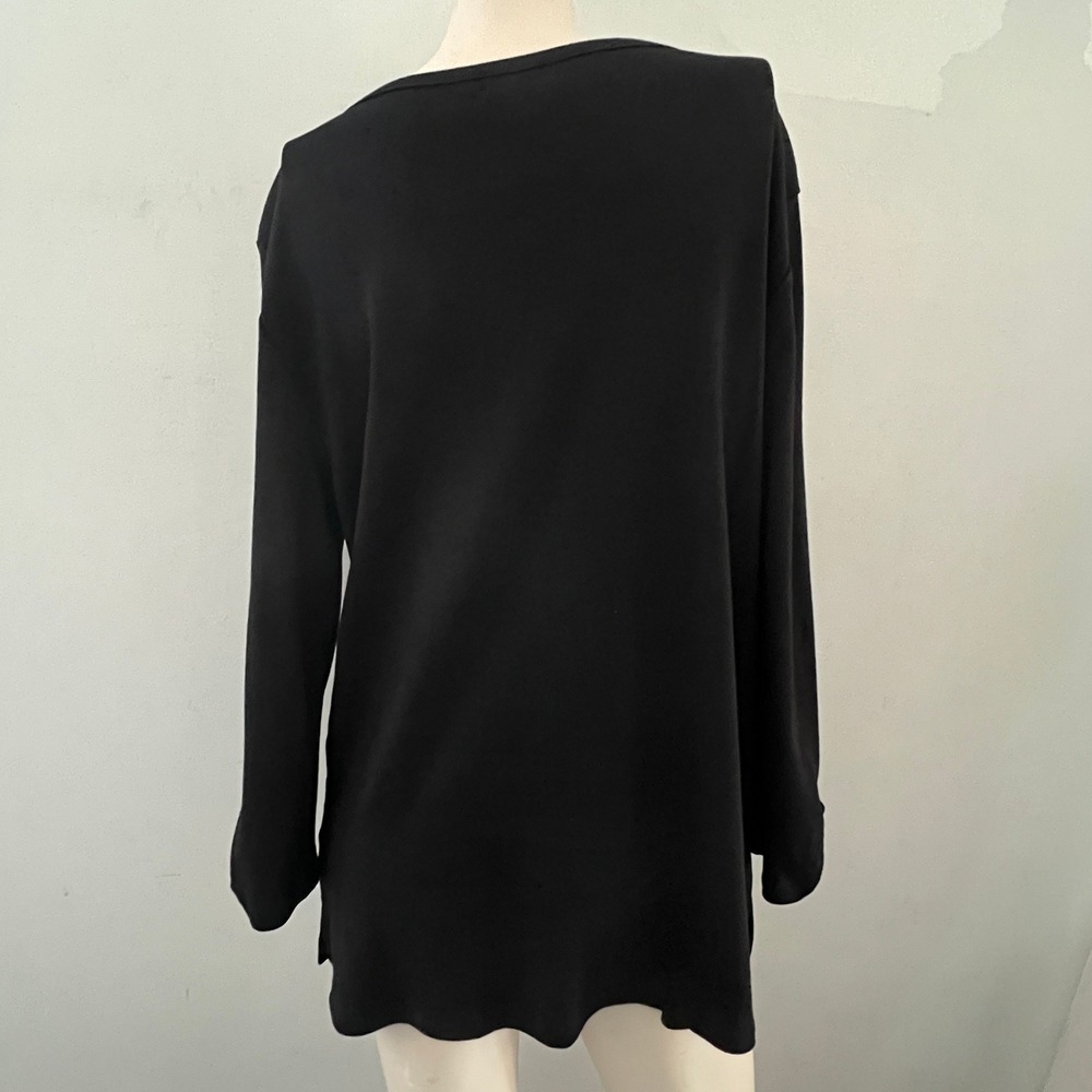 Rafaella Black Long Sleeve Textured Eyelet Top XL Pullover Blouse Gothic Stylish - Picture 2 of 8